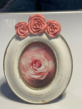 Ashland Pink and White Oval Rose Photo Frame with Gold Trim